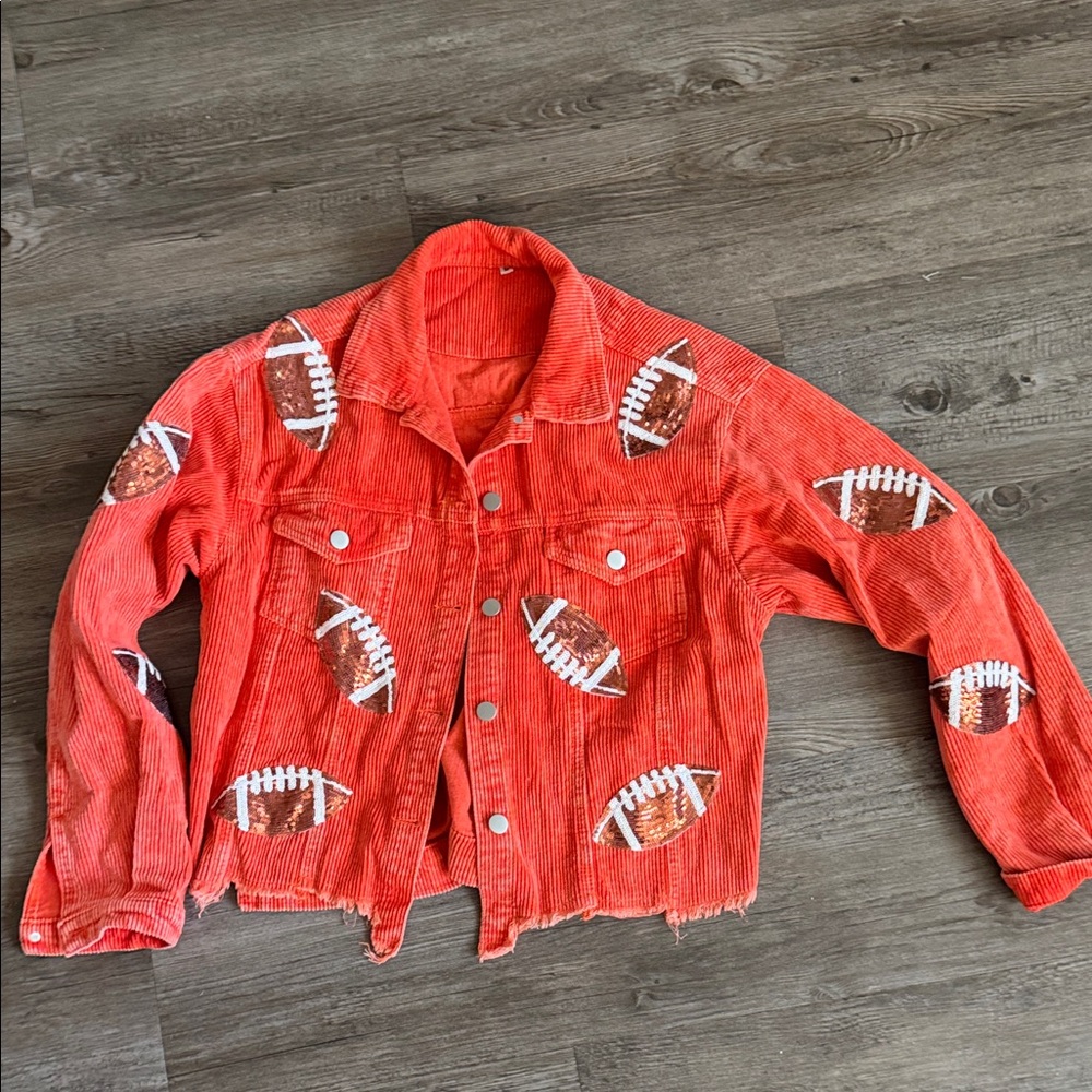 Orange Corduroy Jacket with Football Patches